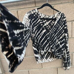 Planet Blue Black and Cream Tie-Dye Blouse